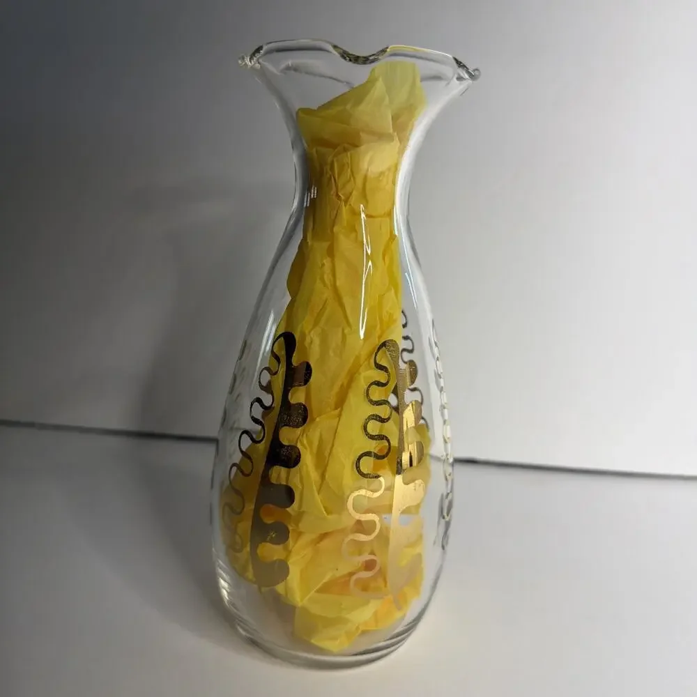 Vase Vintage Gold Leaf MCM Mid Century Modern 6.5 Ruffled Decanter Retro Gift